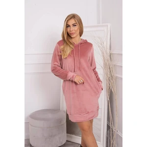 Velor dress with a hood dark pink