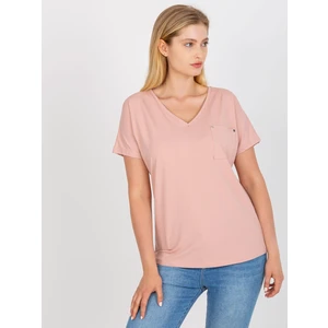 Dusty pink T-shirt plus sizes with V-neck