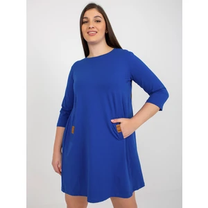 Kobaltkék plus size miniruha Dalenne zsebekkel