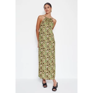 Trendyol Green Straight Cut Maxi Woven Halterneck Patterned Dress