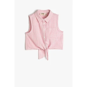 Koton Crop Sleeveless Shirt with Halter Gingham