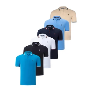 SIX SET T8594 DEWBERRY MENS T-SHIRT-BLACK-WHITE-NAVY-LIGHT BLUE-BEJ-DARK BLUE