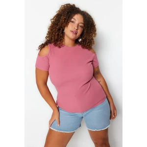 Trendyol Curve Pink Ribbed Knitted Cut Out Detailed Blouse