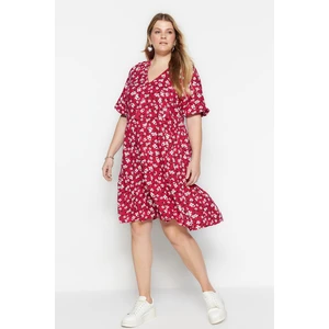 Trendyol Curve Pink Floral Pattern Woven Dress