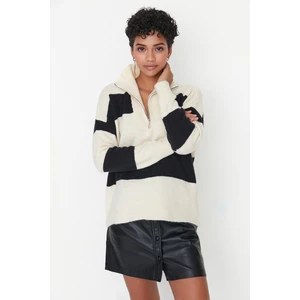 Trendyol Stone Soft Texture Standing Neck Zippered Knitwear Sweater