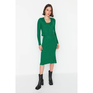 Trendyol Green Button Detailed Cardigan-Dress Knitwear Suit