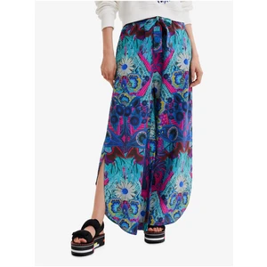 Pink-Turquoise Women's Patterned Loose Pants Desigual Lile-Lacroix - Ladies