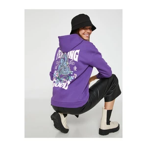 Koton Oversized Sweatshirt with a Printed Hoodie with Fleece Inside