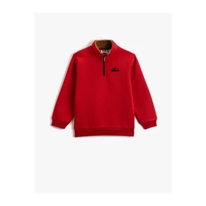 Koton Stand Up Collar Half-Zip Sweatshirt With Plush Detail on the Collar, Long Sleeved.