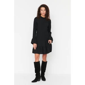 Trendyol Black Mini Woven Stand-up collar with Ruffles Dress