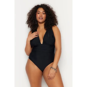 Trendyol Curve Black Deep V Cross Back Swimsuit