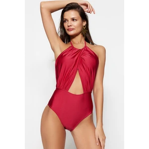 Trendyol Claret Red Halterneck Swimwear with Cut Out/Windows and Regular Leg