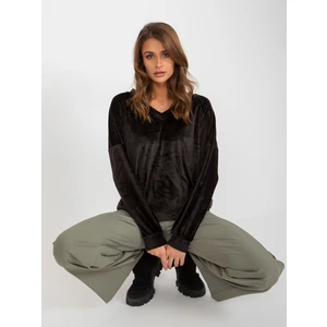 Black velour sweatshirt with neckline