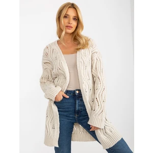 Light beige women's openwork cardigan without closure