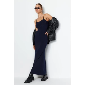 Trendyol Navy Blue Fitted/Fitted Stretchy Maxi Knitted Pencil Dress with Straps