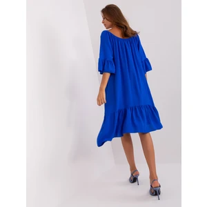 Cobalt blue dress with frills and 3/4 sleeves