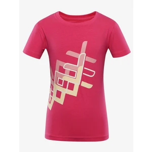 Dark pink girls' T-shirt with NAX ILBO print