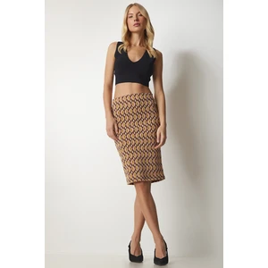 Happiness İstanbul Women's Pink Yellow Patterned Knitwear Pencil Skirt