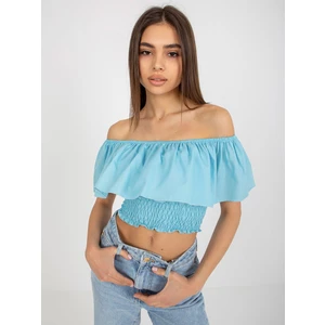 Light blue short blouse with Spanish frills