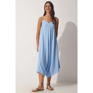 Happiness İstanbul Women's Sky Blue Straps Oversized, Flowy Baggy Overalls