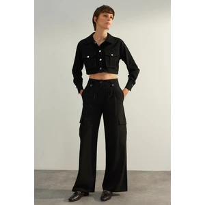 Trendyol Black Premium Quality Wide Leg Cargo Pocket Woven Trousers