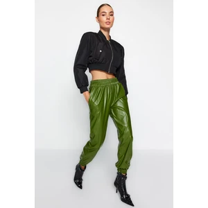 Trendyol Khaki Faux Leather Jogger Woven Trousers