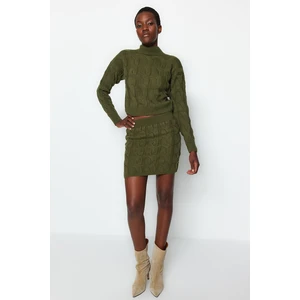 Trendyol Khaki Crop Stand-Up Collar Knitwear Top-Upper Suit