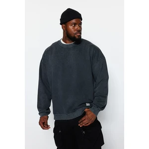 Trendyol Anthracite Relaxed 100% Cotton Sweatshirt with Wash Effect