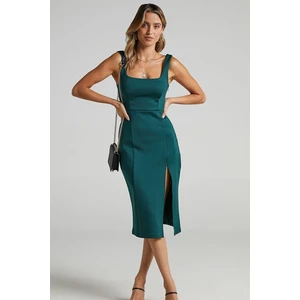 Madmext Emerald Green Straps and Slit Detailed Midi Dress