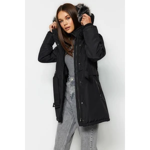 Trendyol Black Fur Coat with Hooded Belt and Water-Repellent Parka