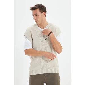 Trendyol Beige Men Regular Fit V Neck Hair Knit Knitwear Sweater