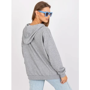 Gray melange sweatshirt with a hood in cotton