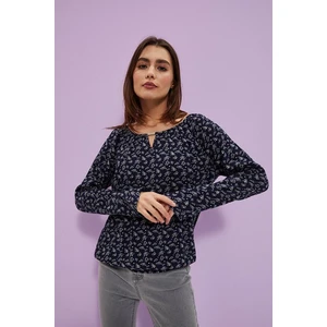 Viscose shirt with a print - navy blue