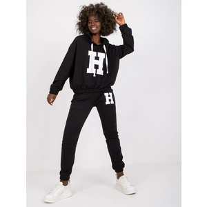 Black cotton sweatshirt set with a hooded Natela