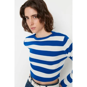 Trendyol Navy Striped Crop Knitwear Sweater