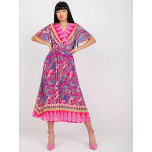 One size pink pleated dress with an oriental motif