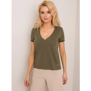 Khaki V-neck t-shirt