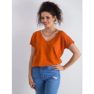 V-neck cotton t-shirt, dark orange