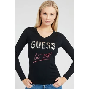 Guess Black Sweater Logo V Neck - Women