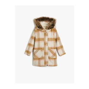 Koton Oversize Coat Hooded Faux Fur Detail With Snap Flap Pockets