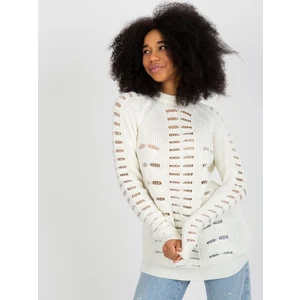 Openwork oversize sweater Ecru with round neckline