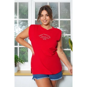 Trendyol Curve Red Printed Knitted T-Shirt