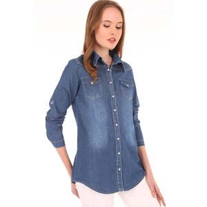 Bigdart 3411 Double Pocket Denim Shirt with Snap Fastener