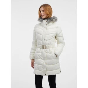 Orsay Women's Cream Quilted Coat with Faux Fur - Women