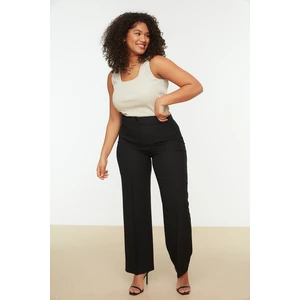 Trendyol Curve Black High Waist Rib Stitched Flared Hem Woven Trousers