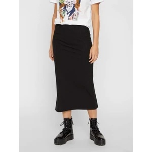 Black Ribbed Midi Skirt with Slit Pieces Kylie - Women