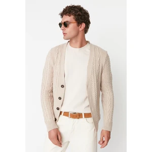 Trendyol Beige Męski Slim Fit Hair Knit Sweter Cardigan