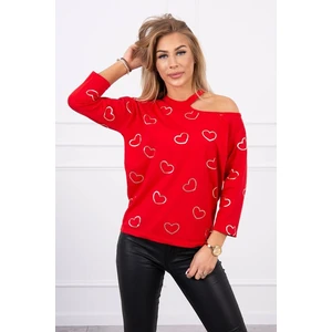 Blouse with a print of hearts red