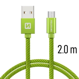 Adatkábel Swissten textil Micro-USB konnektorral, gyorstöltés támogatással, Green