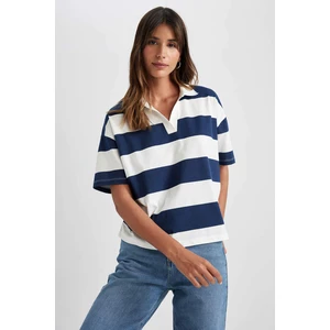 DEFACTO Relax Fit Polo Neck Striped Short Sleeve T-Shirt